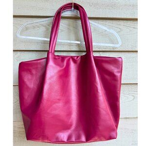 Neiman Marcus Soft Leather Tote Bag Burgundy Red